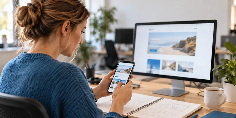 Illustration eines responsiven Webdesigns auf Monitor und Smartphone