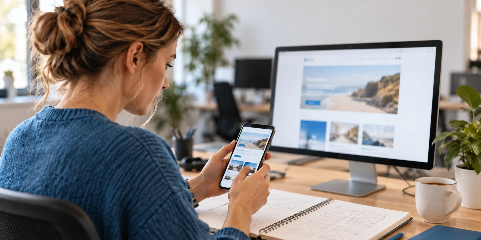 Illustration eines responsiven Webdesigns auf Monitor und Smartphone